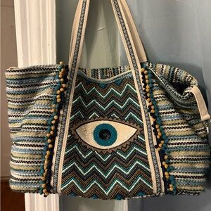 Striped Tote Bag with Eye Design